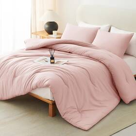 Cozylux 840175608317 King Size Comforter Set Blush Pink 3 Pieces Solid Comforters Breat
