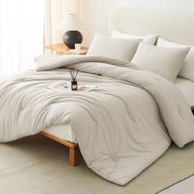 Cozylux 840175608560 Beige Comforter Set Twin/twin Xl Size 2 Pieces Twin Extra Long Boho Solid Br