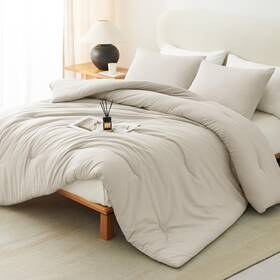 Cozylux 840175608577 California King Comforter Set Beige 3 Pieces Cal Solid Breathable