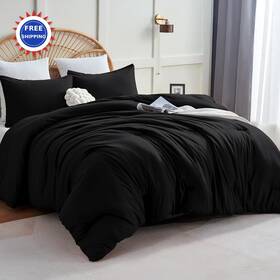 Cozylux 840175608584 Comforter Set 2 Pieces Twin Xl Breathable Quilted Solid Black