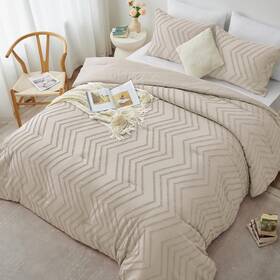 Cozylux 840175609321 Queen Comforter Set Beige - 3 Pieces Neutral Boho Tufted Shabby Chic Bedding