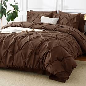 Cozylux 840175611058 King Size Comforter Set - 7 Pieces Brown Pintuck Bed In A