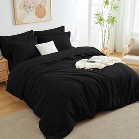 Cozylux 840175611843 King Comforter Set Black 7 Pieces Bed In A Bag Soft Bedding Wit