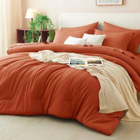 Cozylux 840175612277 7-piece Burnt Orange Comforter Set All Season Boho Bed In A Bag With Sheets