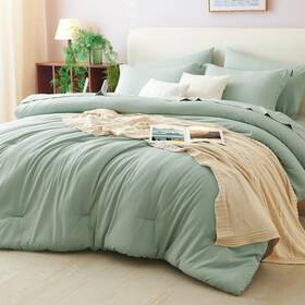 Cozylux 840175612291 7-piece Green Comforter Set All Season Bedding With Sheets And Pillow Shams