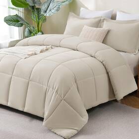 Cozylux 840175612871 Full Size Comforter Sets - Beige 3 Pieces Box Stitc