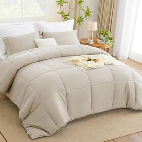 Cozylux 840175612970 King Size Comforter Set - Beige 3 Pieces Box Bed 1