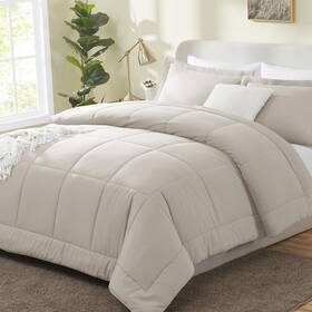 Cozylux 840175613052 King Size Comforter Sets - Beige 3 Pieces Box Stitched S