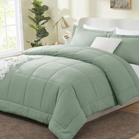 Cozylux 840175613076 King Size Comforter Sets - Sage Green 3 Pieces Box Stitc