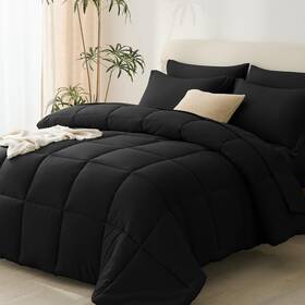 Cozylux 840175613281 King Size Comforter Set 7 Pieces Black Bed In A Bag Compl