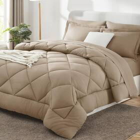 Cozylux 840175613571 Full Size Comforter Sets Taupe - 7 Pieces Bed In A Bag