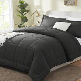 Cozylux 840175613755 Full Size Comforter Sets - Dark Grey 3 Pieces Box Stitched