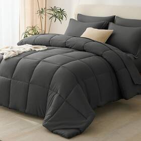 Cozylux 840175613779 Full Size Comforter Set 7 Pieces Bed In A Bag Dark Grey