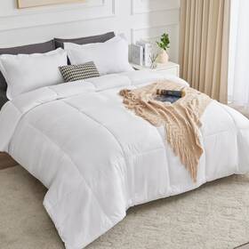 Cozylux 840175614004 Queen Comforter Set - White Size 3 Pieces Box Stitched Bed S Cozylux 840175614004 Queen Comforter Set - White Size 3 Pieces Box Stitched Bed S