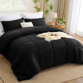 Cozylux 840175614011 King Size Comforter Set - Black 3 Pieces Box Stitched Be