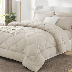 Cozylux 840175614059 King Comforter Set With Sheets 7 Pieces Bed In A Bag Beige All Season Bedding