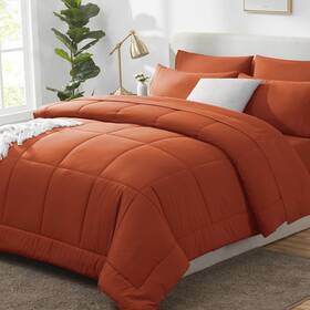 Cozylux 840175614271 Burnt Orange Comforter Set Queen 7 Pieces Be