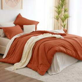 Cozylux 840175614479 California King Size Comforter Set Burnt Orange 7 Pieces Cal Bed
