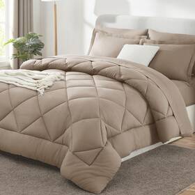 Cozylux 840175614745 King Size Comforter Set Khaki - 7 Pieces Bed In A Bag