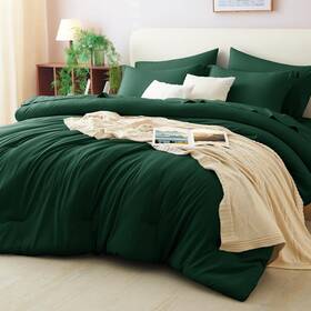 Cozylux 840175615018 Full Size Comforter Sets Emerald Green 7 Pieces Bed In A Bag