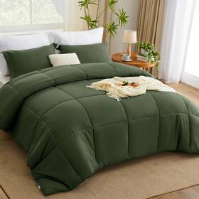 Cozylux 840175615650 King Comforter Set - Olive Green Size 3 Pieces Box Stitched B