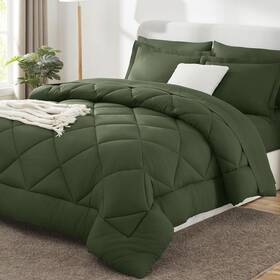 Cozylux 840175615834 Queen Comforter Set Olive Green - Bed In A Bag Size 7 Pieces So