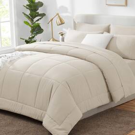 Cozylux 840175616220 Size Comforter Sets - 7 Pieces Bed In A Bag Set Bedding California King Beige