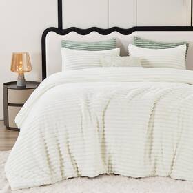 Cozylux 840175616305 Fluffy Queen Comforter Set - Super Soft Faux Fur Cream White Comforte
