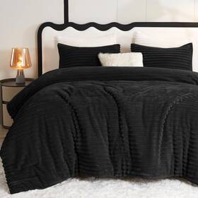 Cozylux 840175616367 Fluffy Queen Comforter Set - Super Soft Faux Fur Black Size