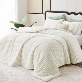 Cozylux 840175616442 Fluffy King Size Comforter Set - Super Soft Faux Fur Cream White Qu
