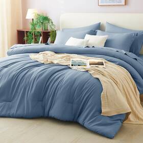 Cozylux 840175616794 Queen Comforter Set Grayish Blue 7 Pieces Bed In A Bag Comfor