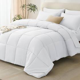 Cozylux 840175617159 Queen Comforter Set White - 7 Pieces Bed In A Bag All Season Brea