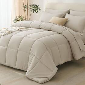 Cozylux 840175617173 Full Size Comforter Sets Oatmeal - 7 Pieces Bed In A Bag Oeko-tex Certi