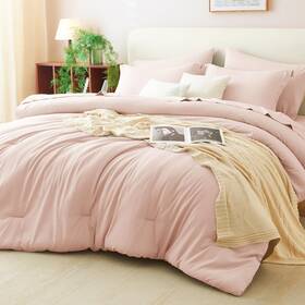 Cozylux 840175617982 Full Size Comforter Set Blush Pink 7 Pieces Bed In A Bag