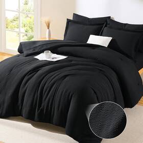 Cozylux 840175618361 King Size Comforter Set Black - 7 Pieces Striped Seersucker Bed In A Bag Soft L