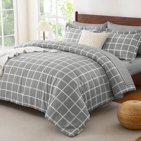 Cozylux 840175619399 Size Comforter Set - 7 Pieces Plaid Bed In A Bag Soft King Grey
