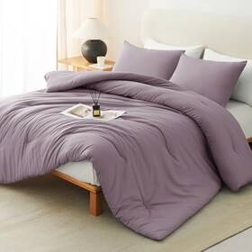 Cozylux 840175620708 Queen Comforter Set Brown 3 Pieces Solid Comforters