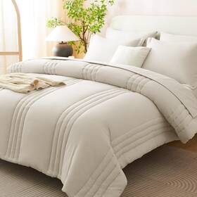 Cozylux 840175621637 California King Size Comforter Set - 7 Pieces Bed In A Bag Beige Comfort