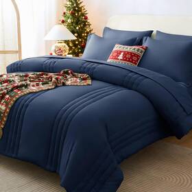 Cozylux 840175621712 Queen Size Comforter Sets - 7 Piece Bed In A Bag Navy Blue