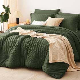 Cozylux 840175623297 Oversized Queen Comforter Set 7 Pieces Olive Green Seersucker Sheets