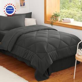 Clus20g10g2tw Cozylux Twin Comforter Set 5 Pieces Dark Grey Bed In A Bag All Season For Boys Girls