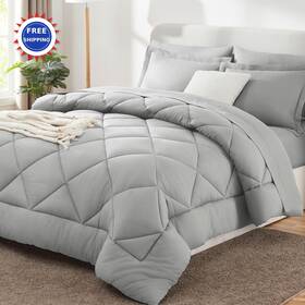 Clus20g10g3ki Cozylux Comforter Set 7 Pieces King Size Light Grey Luxury Soft Seasons Bedding