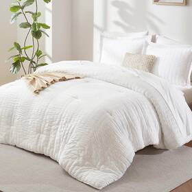 Clus20g30w1qu Cozylux 7-piece Queen Bed In A Bag White Seersucker Comforter Set