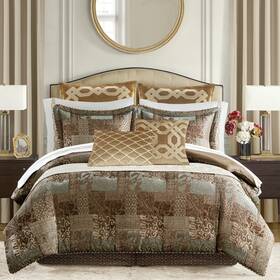 Croscill 022164213683 King Comforter Set Luxe Chenille Jacquard Patchwork Microfiber Twill Comfor