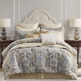 Croscill 022164267266 King Comforter Set Luxe Chenille Jacquard Damask Soft Microfiber Twill Comf