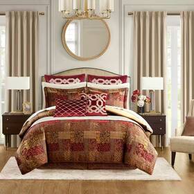 Croscill 445008317324 Galleria 4-piece Red Polyester Queen Comforter Set