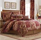 Croscill Ryland Queen Comforter Set 7pc Euro Shams Floral Scroll Red Gold Nwt 083013279373