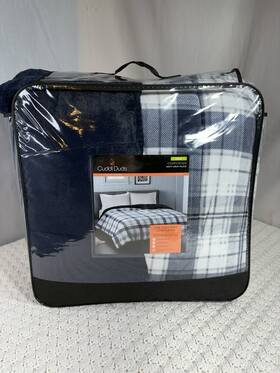 Cuddl Duds 081806751594 Cozy Soft Navy Blue/white Plaid Comforter Fleece Reversible King New