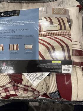 Cuddl Duds 400469083918 New Farmhouse Red Stripe Heavyweight Flannel King Bed Supercomfy