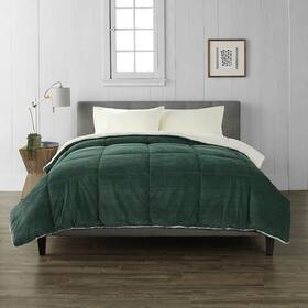 Cuddl Duds 400665601152 Cozy Corduroy Soft Touch Plush Comforter Reversible Green Full/ Queen
